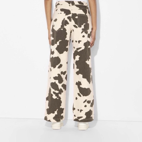 Wild Fable Denim High Rise Brown Cow Print Wide Leg Cream Size XS New with Tags - Picture 3 of 4